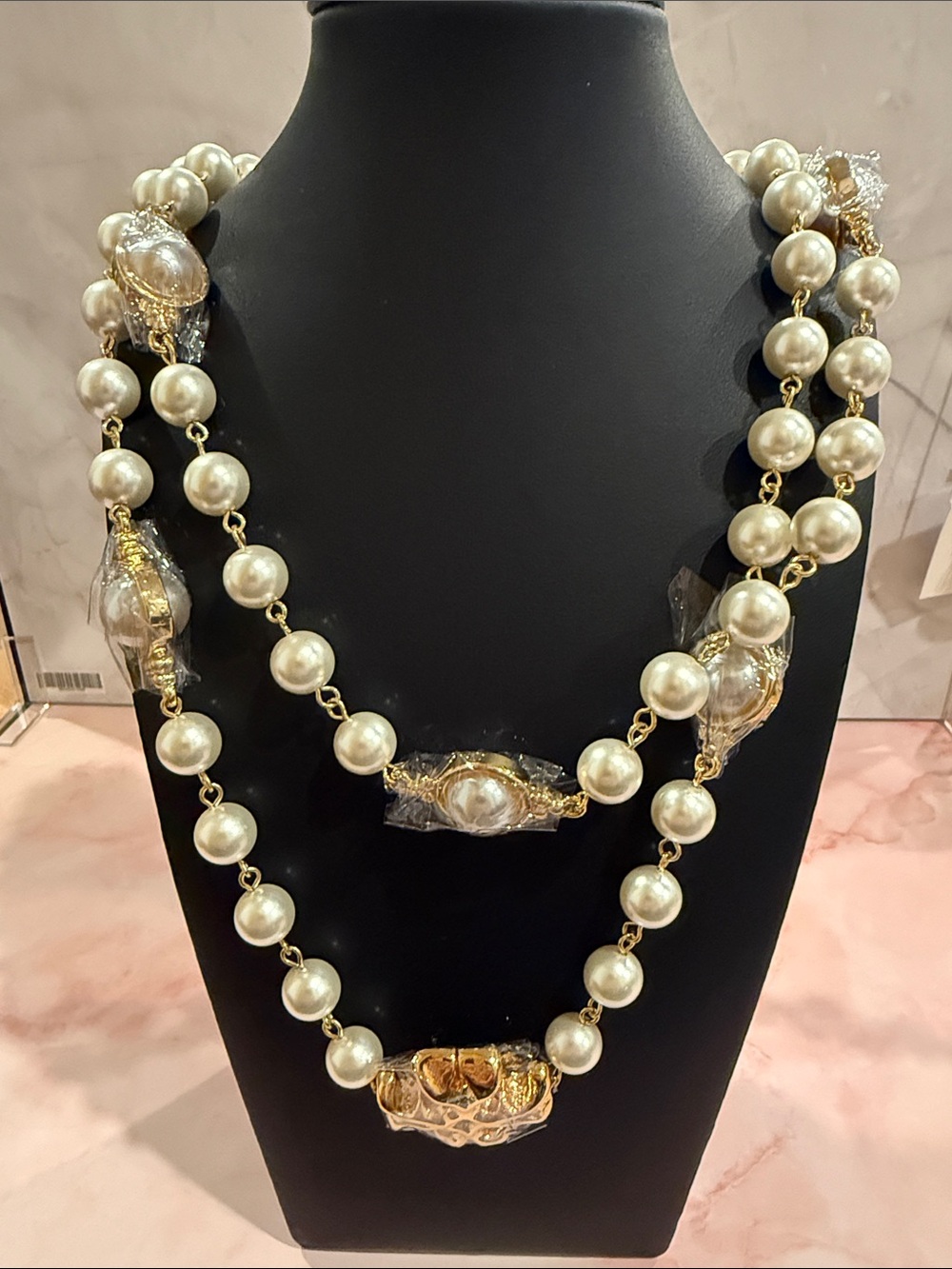 Tory Burch | Pearl and Gold Plated Statement Long Necklace | Ivory Pearls